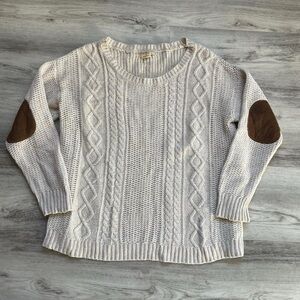 Cable Knit Sweater with Elbow Patches